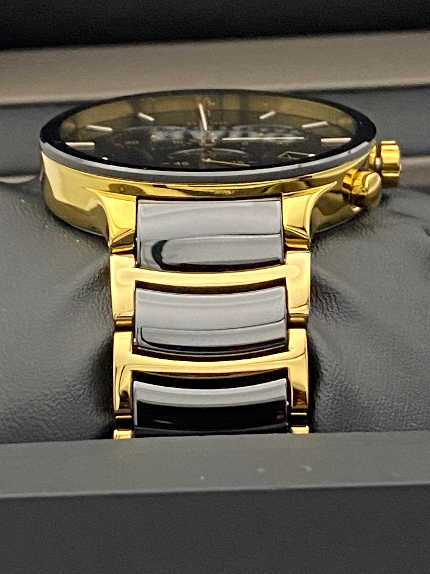 Rado Centrix Chronograph XL Gold Tone Ceramic Quartz Watch (R30134162)