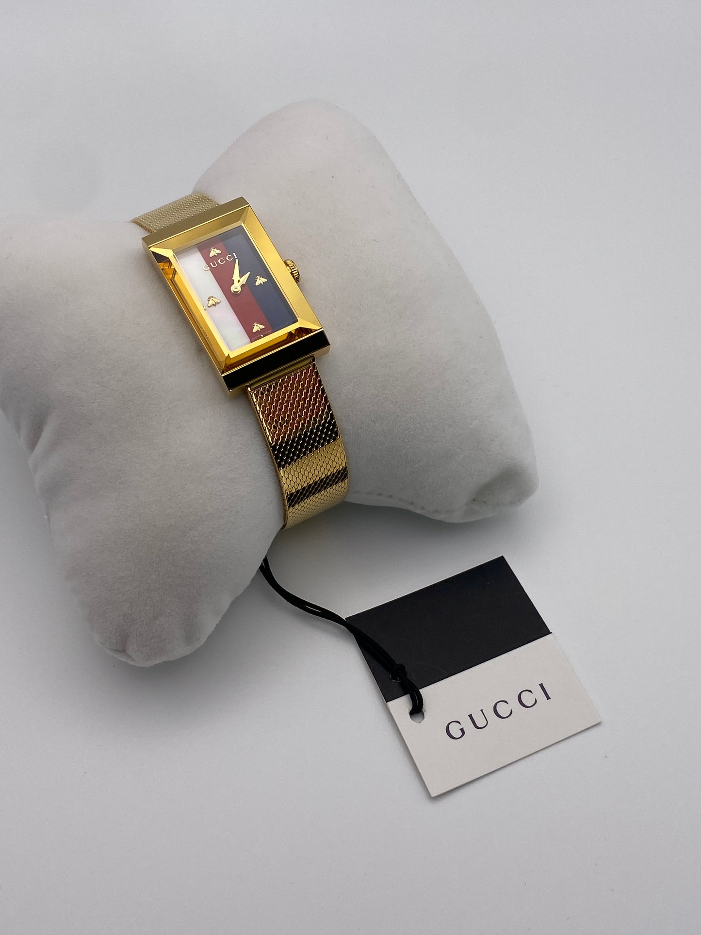 Gucci Watch G-Frame Ladies 21mm Stripe Yellow Gold PVD Bracelet (YA147410)