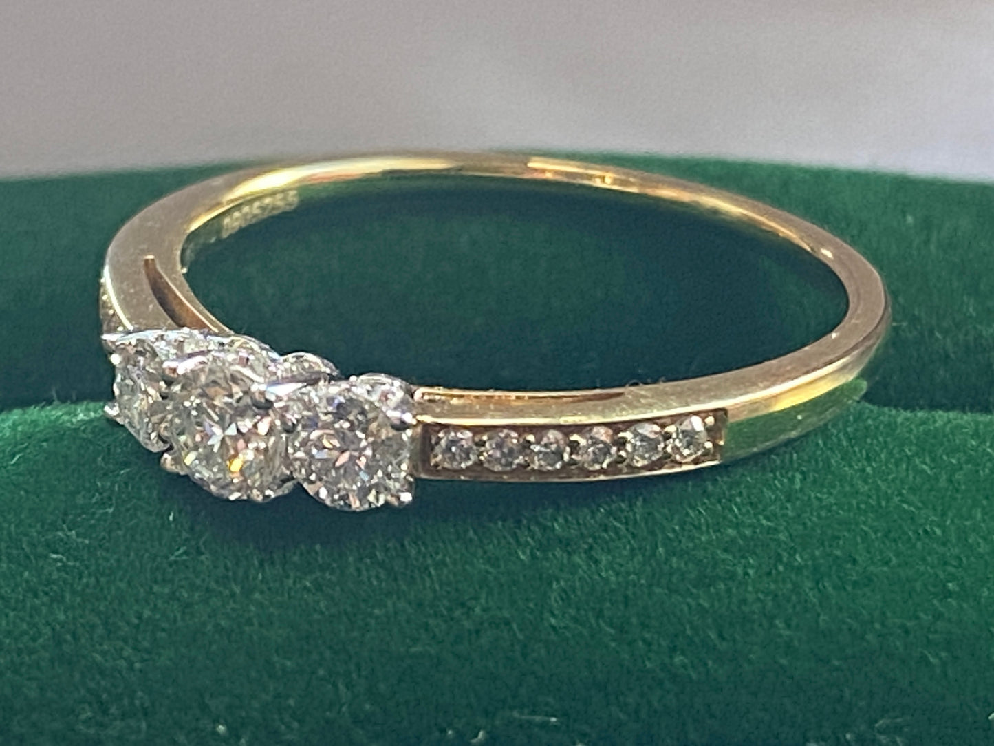 18k Yellow Gold & Diamond Trilogy Engagement Ring 0.5 CTW (Size Q)