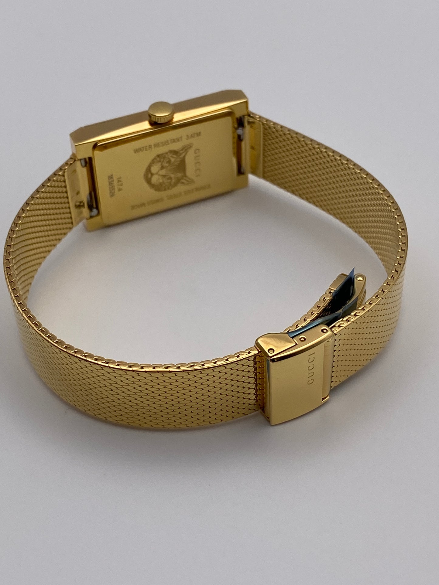 Gucci Watch G-Frame Ladies 21mm Stripe Yellow Gold PVD Bracelet (YA147410)