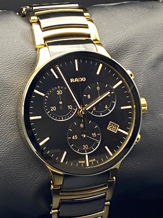 Rado Centrix Chronograph XL Gold Tone Ceramic Quartz Watch (R30134162)