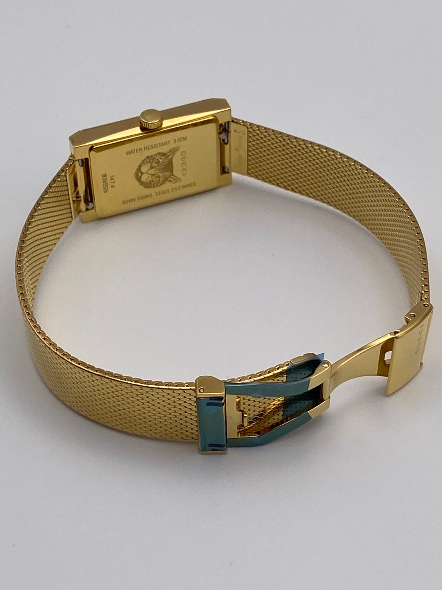 Gucci Watch G-Frame Ladies 21mm Stripe Yellow Gold PVD Bracelet (YA147410)