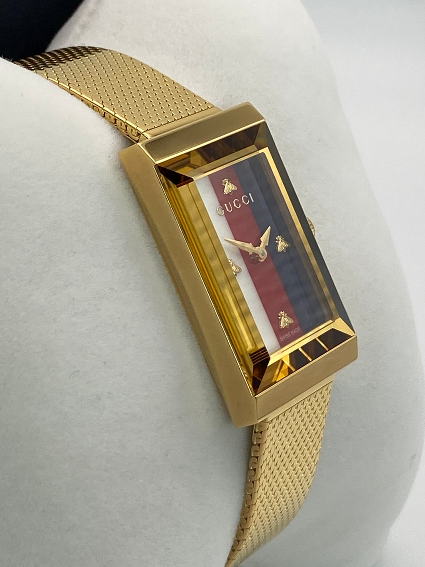 Gucci Watch G-Frame Ladies 21mm Stripe Yellow Gold PVD Bracelet (YA147410)