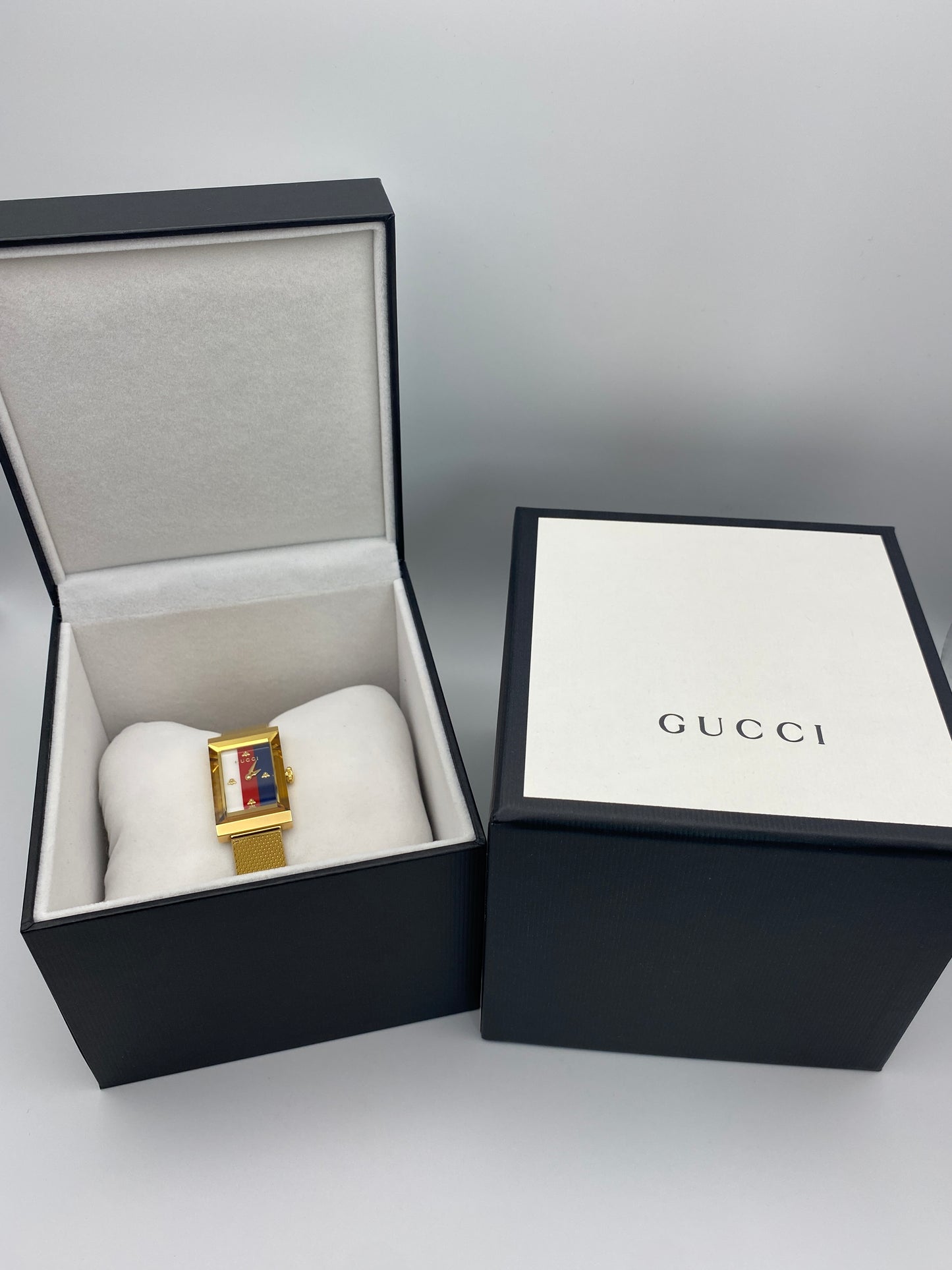 Gucci Watch G-Frame Ladies 21mm Stripe Yellow Gold PVD Bracelet (YA147410)