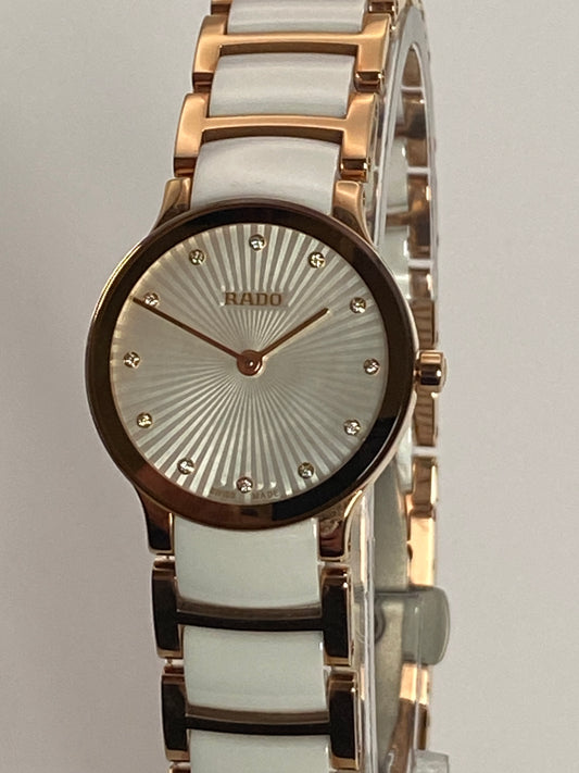 RADO Centrix White & Rose Gold 26mm Ladies Watch (R30186912)